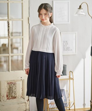 組曲 KIDS 【150-170㎝】グレンチェックジャケット＆プリーツワンピース セット ネイビー×チェック系