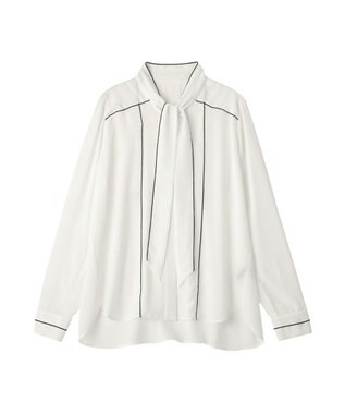 YECCA VECCA 配色ラインボウタイブラウス Off White