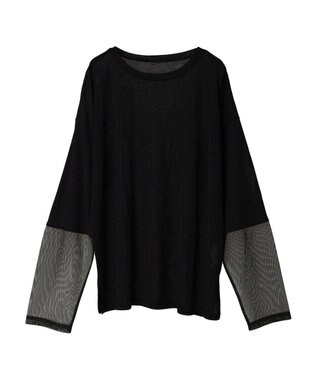 Green Parks 袖チュールドッキングシアープルオーバー Black