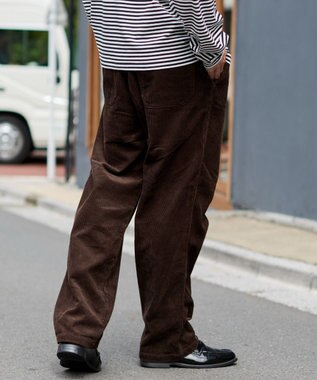 WEGO 【ユニセックス着用ITEM/ウエストゴム/SMLサイズ展開】コーデュロイイージーストレートパンツ ダークブラウン