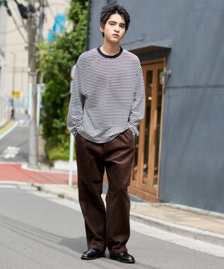 WEGO 【ユニセックス着用ITEM/ウエストゴム/SMLサイズ展開】コーデュロイイージーストレートパンツ ダークブラウン
