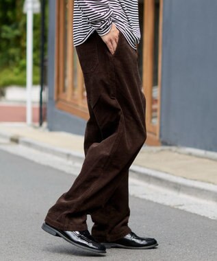 WEGO 【ユニセックス着用ITEM/ウエストゴム/SMLサイズ展開】コーデュロイイージーストレートパンツ ダークブラウン