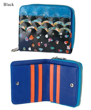 tsumori chisato CARRY カラフルレオパード ラウンドファスナー 2つ折り財布 ブラック