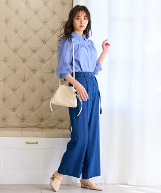 Feroux ベルト付き テンセルデニム ワイドパンツ ネイビー系