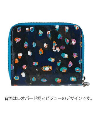 tsumori chisato CARRY カラフルレオパード ラウンドファスナー 2つ折り財布 ブラック