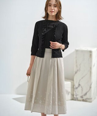 組曲 レースパネルプリント タックフレアスカート クリームベージュ系