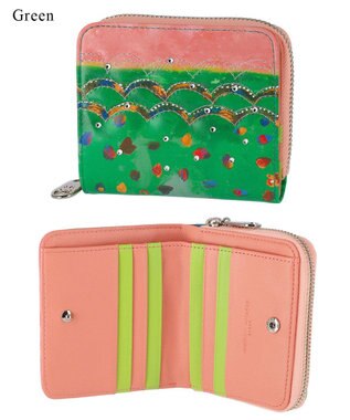 tsumori chisato CARRY カラフルレオパード ラウンドファスナー 2つ折り財布 グリーン