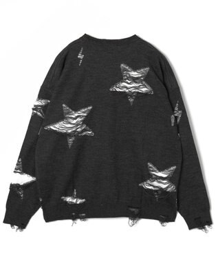 WEGO 【ユニセックス着用ITEM】ダメージジャガードニットプルオーバー スミクロ