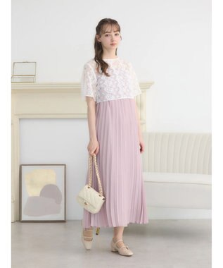 earth music&ecology ＳＥＴ２点　オーガンジー刺繍＋プリーツワンピース Pink