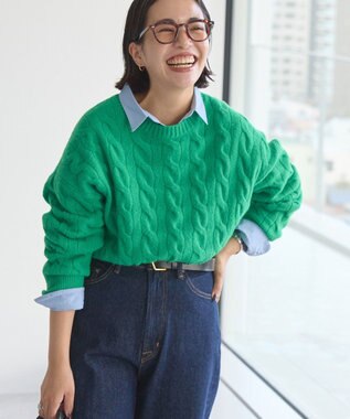 AMERICAN HOLIC ミドルゲージケーブルニットプルオーバー Green