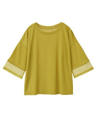 Green Parks 袖チュールドッキングシアー５分袖プルオーバー Green