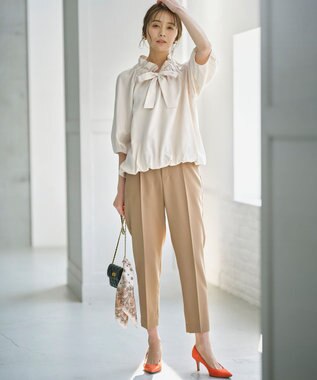 組曲  ギャザーリボン バルーンブラウス グレージュ系