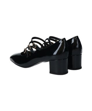 INTER-CHAUSSURES 【FABIO RUSCONI】スクエアトウトリプルストラップパンプス ブラックエナメル