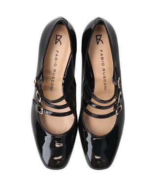 INTER-CHAUSSURES 【FABIO RUSCONI】スクエアトウトリプルストラップパンプス ブラックエナメル