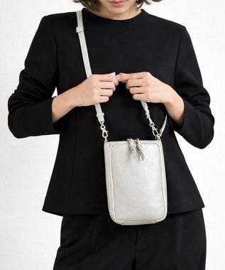 style code 【ペットボトル収納可能 】本革 縦型 ポシェット スマホショルダー　お財布機能付き　 シルバー