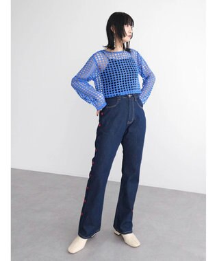 Green Parks ・Ｄｏｕｂｌｅ　Ｆｌａｇｓ　ハート刺繍フレアデニム Indigo