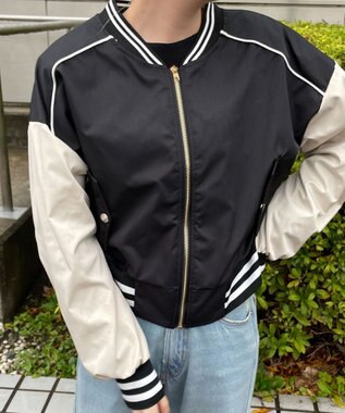 WEGO 配色デザインブルゾン ブラック