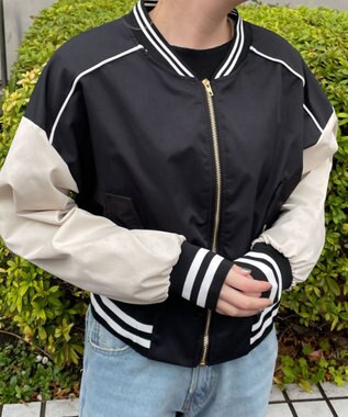 WEGO 配色デザインブルゾン ブラック