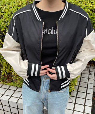 WEGO 配色デザインブルゾン ブラック