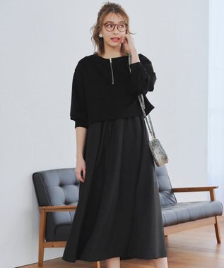 Tiaclasse 【2点セット・洗える】 ハーフジッププルオーバー＆ワンピース ブラック