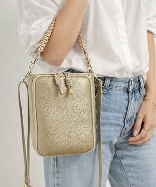 style code 【ペットボトル収納可能 】本革 縦型 ポシェット スマホショルダー　お財布機能付き　 ゴールド