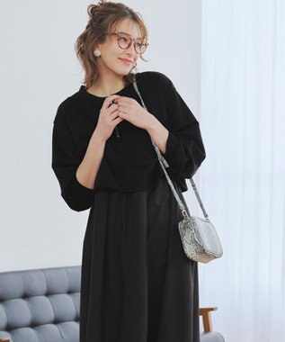 Tiaclasse 【2点セット・洗える】 ハーフジッププルオーバー＆ワンピース ブラック