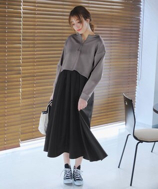 Tiaclasse 【2点セット・洗える】 ハーフジッププルオーバー＆ワンピース グレー