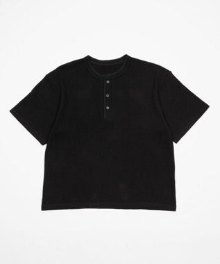 WEGO 【ユニセックス着用ITEM/MLサイズ展開】ワッフルヘンリーネックT（SS） ブラック