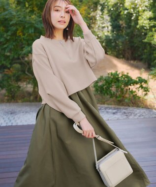 Tiaclasse 【2点セット・洗える】 ハーフジッププルオーバー＆ワンピース ベージュ