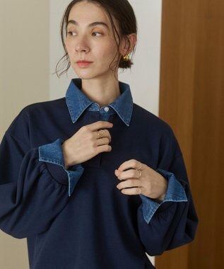 WEGO 【ANGIE VINTAGE】デニム襟スウェット ネイビー