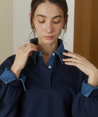 WEGO 【ANGIE VINTAGE】デニム襟スウェット ネイビー