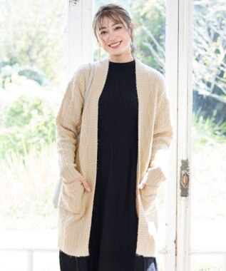 Tiaclasse 【洗える】大人華やかなアラン柄ニットカーディガン ベージュ