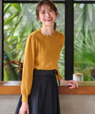 ANY SIS 【CICA加工】ケーブルポイント ニット マスタード