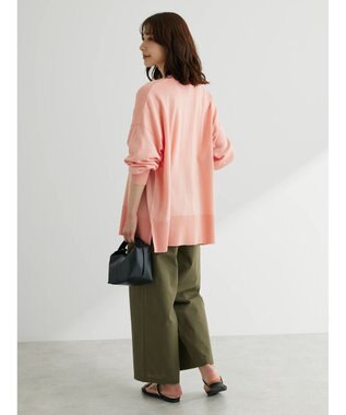 Green Parks 綿麻混タックストレートワイドパンツ Khaki