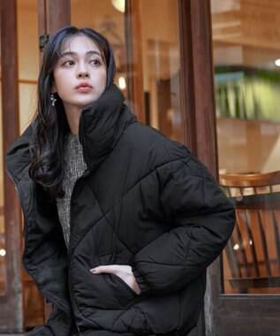 Tiaclasse スタンドネックキルティング中綿ジャケット ブラック