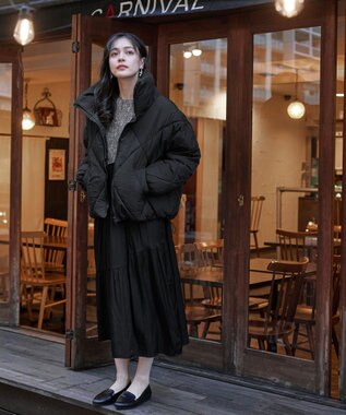 Tiaclasse スタンドネックキルティング中綿ジャケット ブラック