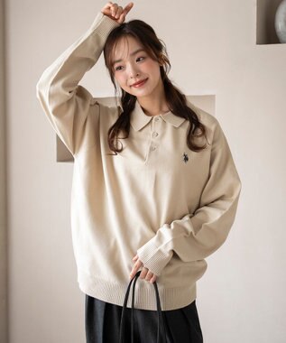 WEGO 【25年秋冬新作/ユニセックス着用ITEM/MLサイズ展開】別注USPOLOニットポロ ホワイトアイボリー