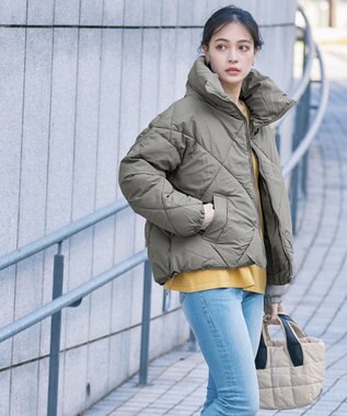 Tiaclasse スタンドネックキルティング中綿ジャケット グレー