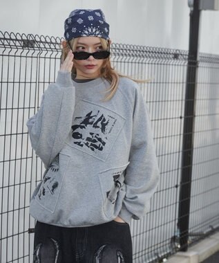 WEGO 【ユニセックス着用ITEM】フォトペーストグラフィックプルオーバー グレー