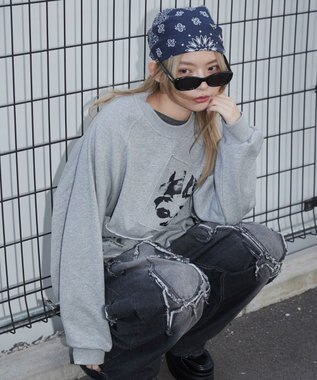 WEGO 【ユニセックス着用ITEM】フォトペーストグラフィックプルオーバー グレー