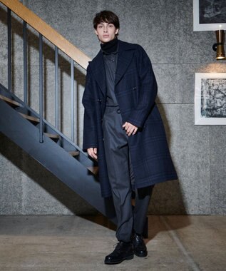 JOSEPH HOMME PLAID MELTON COAT ネイビー系3