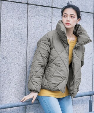 Tiaclasse スタンドネックキルティング中綿ジャケット グレー