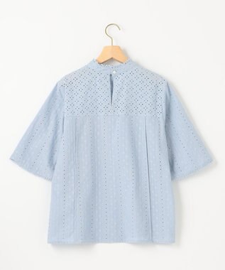 組曲 【WEB限定色あり】エンブロイダリーレース　ハイネック半袖ブラウス 【WEB限定】サックスブルー系9