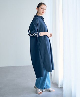 YECCA VECCA リブMIXシャツワンピース Navy