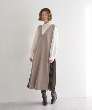 YECCA VECCA 【2点SET】ブラウスセットプリーツMIXジャンスカ Mocha