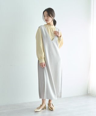 YECCA VECCA 【2点SET】ブラウスセットプリーツMIXジャンスカ Mocha