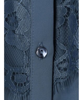 Green Parks 胸元レースフレンチスリーブブラウス Blue