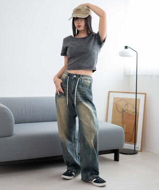 WEGO ヴィンテージウォッシュコンパクトリブT スミクロ