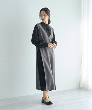 YECCA VECCA 【2点SET】ブラウスセットプリーツMIXジャンスカ Mocha