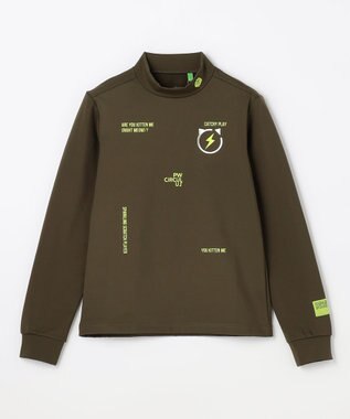 PW CIRCULUS 【裏起毛であたたか】【WOMEN】CATモチーフ  裏起毛ロングスリーブモックネックT   ゴルフウェア レディース カーキ系